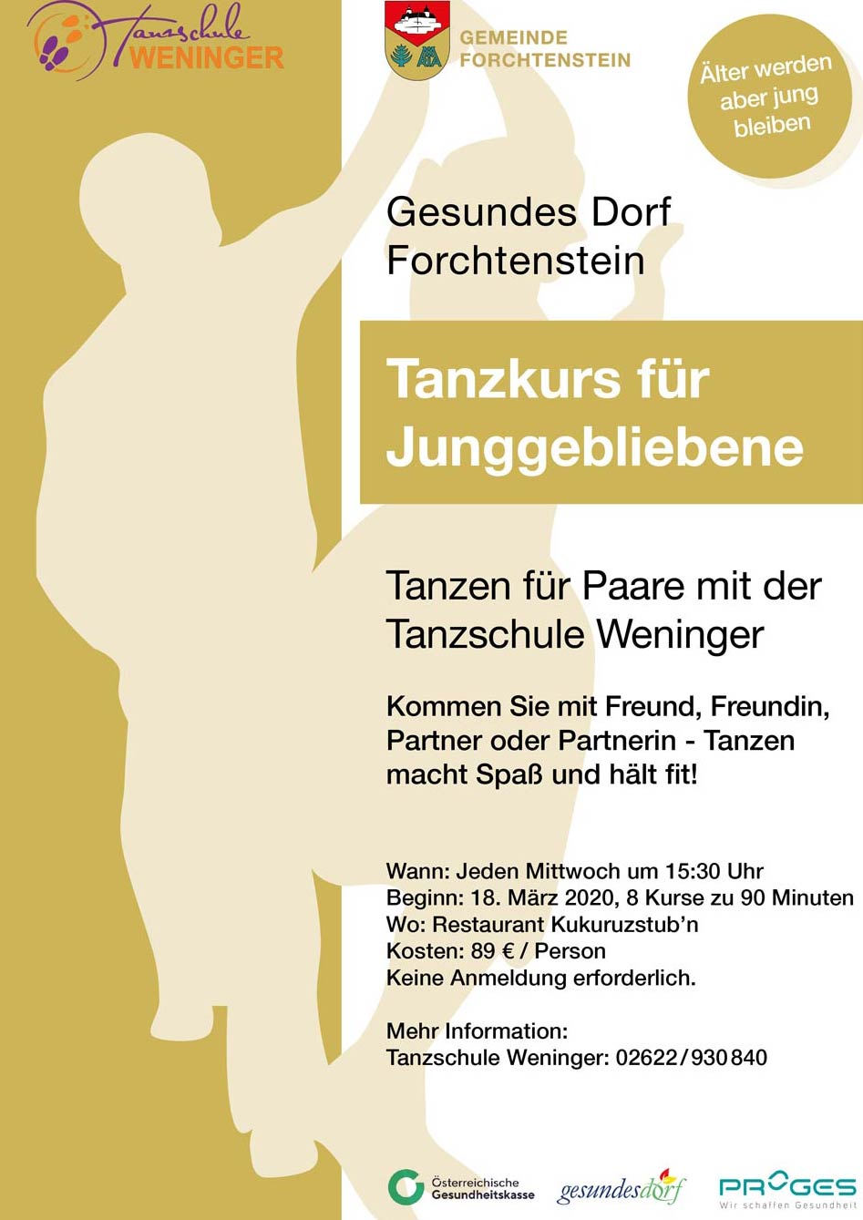 Ankündigung für Tanzkurs Forchtenstein, Tanzschule Weninger, Gesundes Dorf