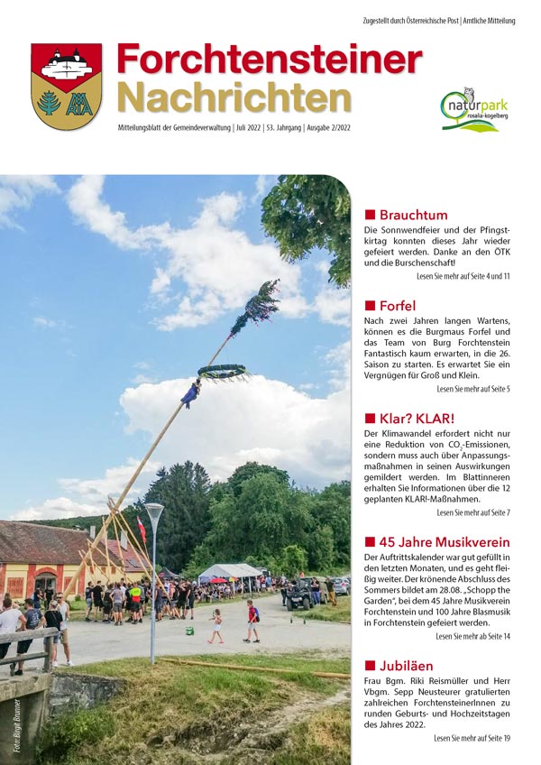 Das Cover: Gemeindezeitung-Forchtenstein-Sommer-2022
