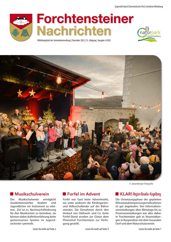Das Cover der Gemeindezeitung Forchtenstein, Winter 2022