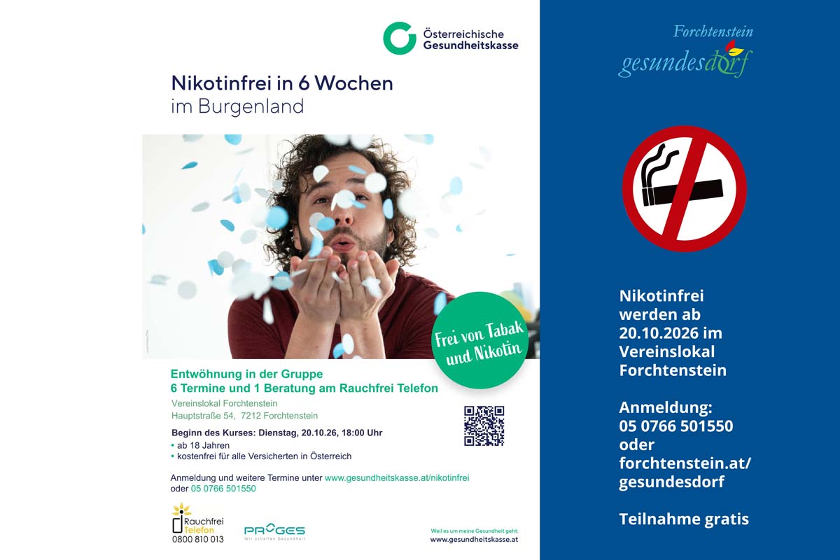 Nikotinfrei in 6 Wochen: Forchtenstein ab 20.10.2026: Nikotinfrei in 6 Wochen
